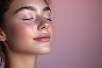 Fototapeta premium A close up of a girl's face with her eyes closed