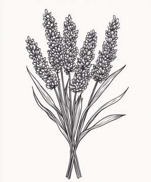 recommend clip art: Black and white Vintage engraved art of a lavender bouquet isolated on white background, ink sketch illustration, simple vector art design, highly detailed line art, high contrasty