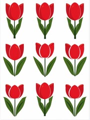 Obraz premium Collection of 2D and 3D Vector Flat Abstract Minimalistic Art of Flowers and Meadow Isolated on a White Background