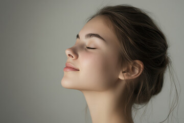 A close up of a girl's face with her eyes closed