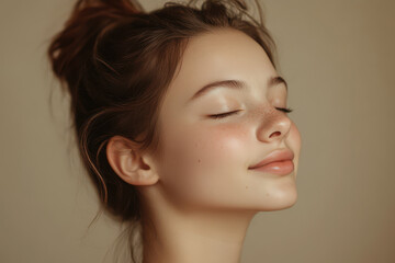 Fototapeta premium A close up of a girl's face with her eyes closed