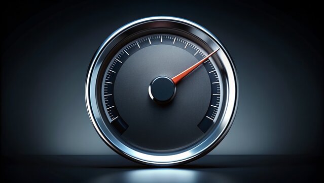 A sleek, blank speedometer with no digits or numbers, featuring a solitary needle resting at zero, set against a dark, elegant background with ample negative space.