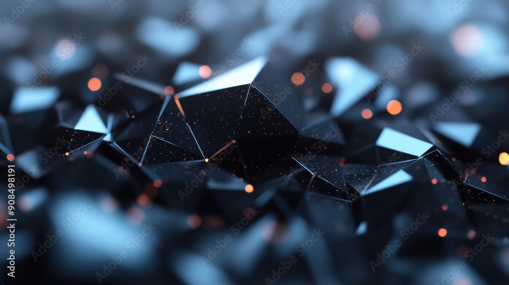 Poster geometric shapes create an intricate pattern with dark tones and subtle highlights in a captivating 