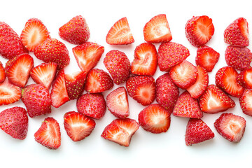 Strawberries Cut Into Pieces On White Background With Shadow For Design Solutions Created With Artificial Intelligence