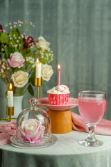 The cake and cup cakes served at a party table. Cake  stilllife photography