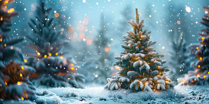 Weihnachtskarte mit Tannenbaum Beleuchtung und Deko.