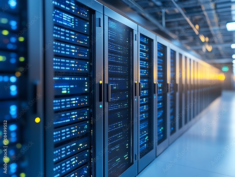 Aufkleber Row of server racks in data center.
