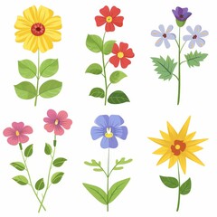 Collection of 2D and 3D Vector Flat Abstract Minimalistic Art of Flowers and Meadow Isolated on a White Background