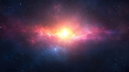 A colorful nebula glows brightly at its center, showcasing the beauty of stellar formation in the cosmos