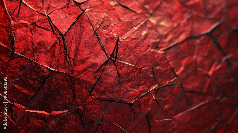 Poster A rich dark red foil texture displays intricate crinkles and reflections that create a dynamic visual effect
