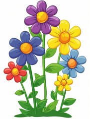 Fototapeta premium Collection of 2D and 3D Vector Flat Abstract Minimalistic Art of Flowers and Meadow Isolated on a White Background