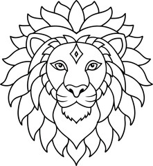 Kids Coloring Page Simple Lion Head with Geometric Flower Mandala Pattern