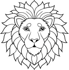 Minimalist Lion Face Coloring Page Cute Line Art with Geometric Mandala Design