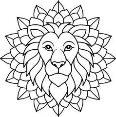 Minimalist Lion Face Coloring Page Cute Line Art with Geometric Mandala Design