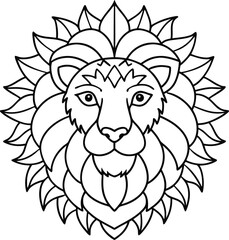 Minimalist Lion Face Coloring Page Cute Line Art with Geometric Mandala Design