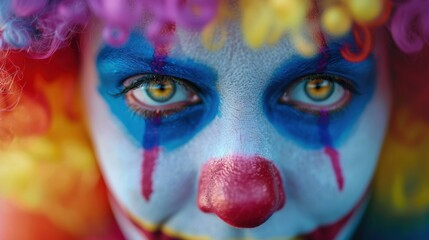 Clown Costume with Colorful Wig and Makeup