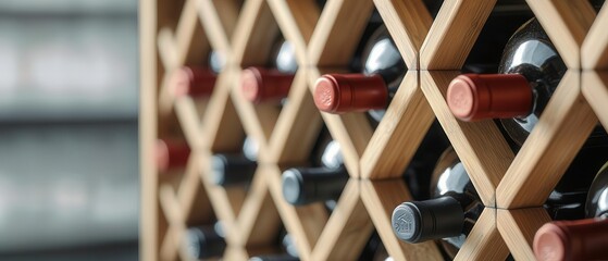 Bamboo wine rack with geometric design, eco-friendly furniture, stylish storage