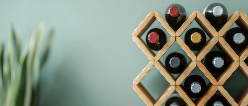 Bamboo wine rack with geometric design, eco-friendly furniture, stylish storage