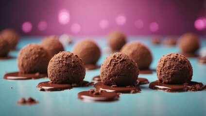 Minimalist D Art Floating Chocolate Truffles in Vibrant Pastel Coatings.