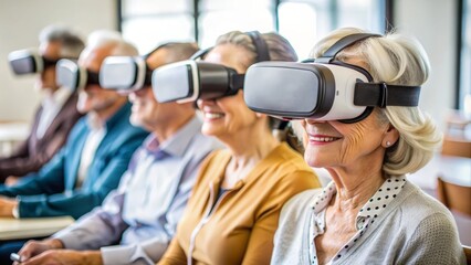 Senior People Using VR Headsets.
