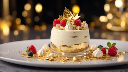 White Chocolate Mousse with Gold Leaf A Luxury Dessert Experience.