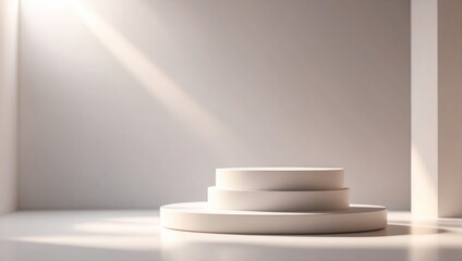 Obraz premium Minimal abstract scene with white podium and sunlight.