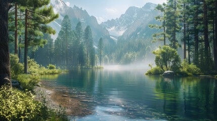 Naklejka premium Lake in the Forest