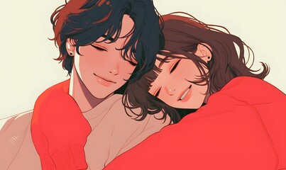 Affectionate couple illustration , Generative AI