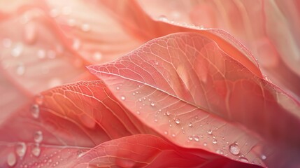 Obraz premium Close-up of pink leaves with water droplets creating a soft and delicate natural texture