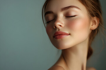 Naklejka premium A close up of a girl's face with her eyes closed