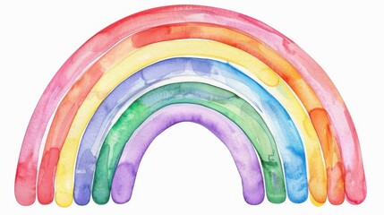 A vibrant and playful watercolor rainbow illustration, perfect for brightening any space or project with its cheerful colors.