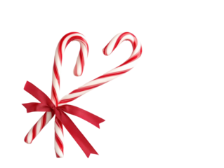 Festive candy cane with red ribbon, perfect for holiday celebrations and seasonal decorations.