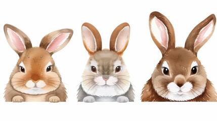 Fototapeta premium Charming bundle of three watercolor rabbits, perfect for adding a touch of whimsy to any project. Cute and versatile clipart.