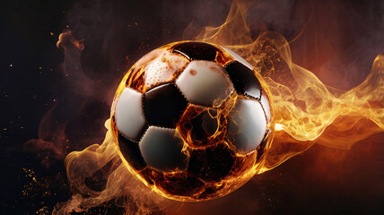 Fototapeta premium Fiery Energy A Soccer Ball in Flames, ball, soccer, energy, fire, flame, game, football