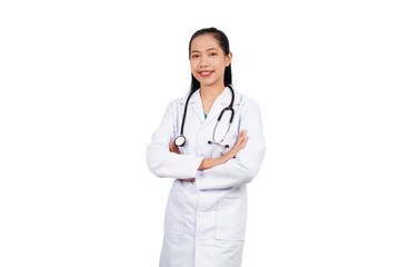 Fototapeta premium Female doctor smiling isolated transparent