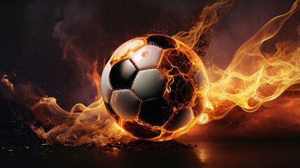 Fototapeta premium Fiery Energy A Soccer Ball in Flames, ball, soccer, energy, fire, flame, game, football