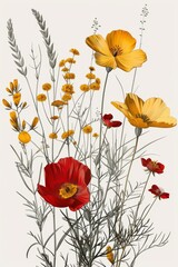 Collection of 2D and 3D Vector Flat Abstract Minimalistic Art of Flowers and Meadow Isolated on a White Background