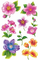 Collection of 2D and 3D Vector Flat Abstract Minimalistic Art of Flowers and Meadow Isolated on a White Background