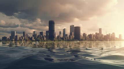 Concept illustration climate change, rising ocean levels.