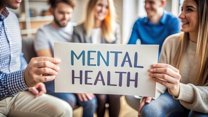 Group Therapy Session with Mental Health Sign.