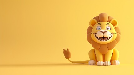 A cartoon lion sits on a yellow background.