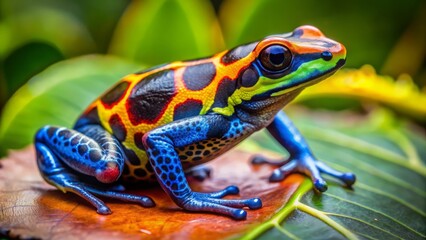 Naklejka premium Colorful Poison Dart Frog on a Leaf.