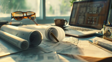 Architectural Plans & Laptop