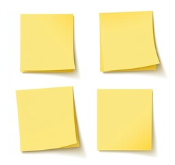 Four Yellow Sticky Notes Isolated on White Background, Vector Illustration in Flat Design, Created in Adobe Illustrator, No Shadowing or Gradients, Simple and Clean