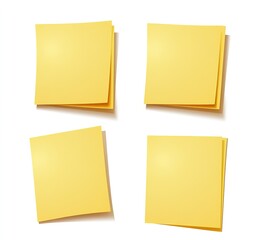 Four Yellow Sticky Notes Isolated on White Background, Vector Illustration in Flat Design, Created in Adobe Illustrator, No Shadowing or Gradients, Simple and Clean