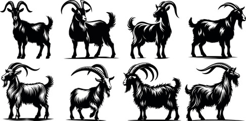 Goat Silhouette Clipart Collection, Vector Illustration Graphic, Set Of Goat Illustration Logo Icon