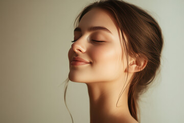 A close up of a girl's face with her eyes closed