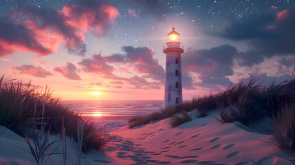 Red lighthouse near the North Sea coast	