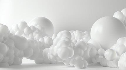 Abstract 3D rendering of white, organic shapes against a white background.