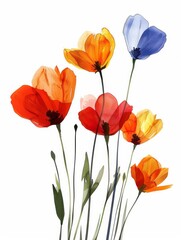Obraz premium Collection of 2D and 3D Vector Flat Abstract Minimalistic Art of Flowers and Meadow Isolated on a White Background